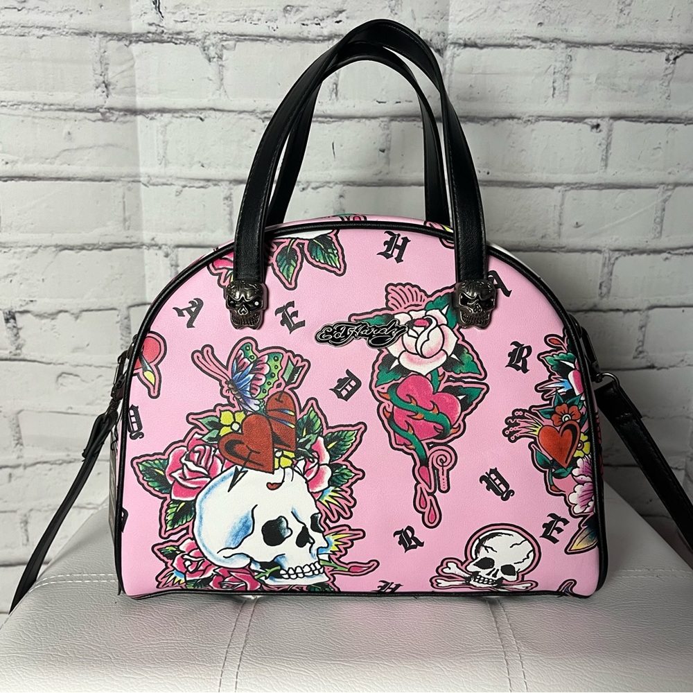 NWT Ed Hardy Pink Skull and Heart Insulated Lunch Bag